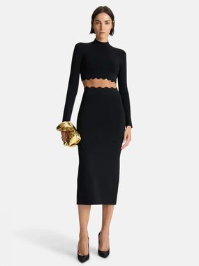 A.L.C. QUINCY SCALLOPED KNIT MIDI SKIRT & BEA TOP (BLACK)